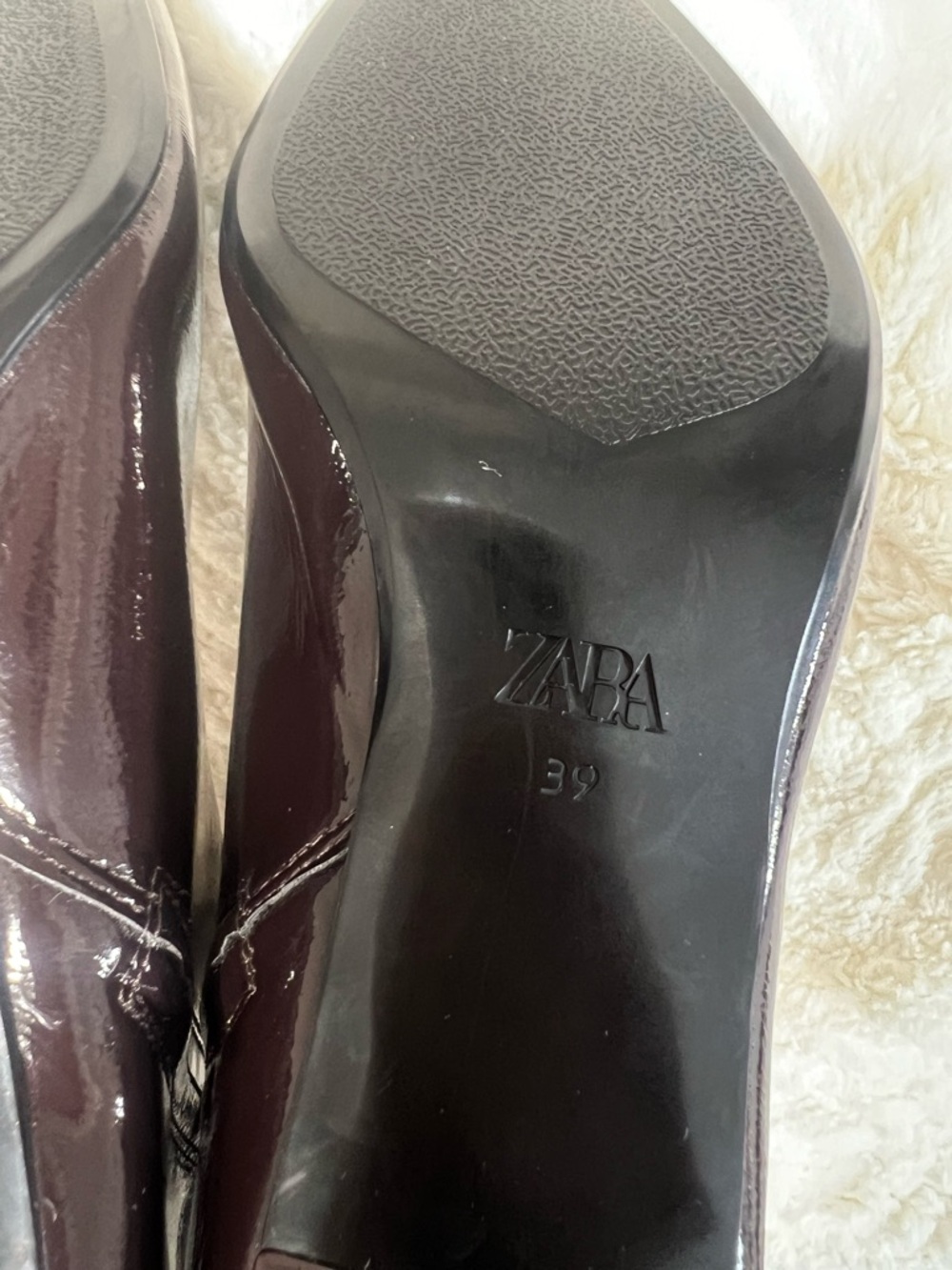 ZARA Burgundy Patent Kitten Heel Ankle Boots Pointed Toe EU 39 - Picture 14 of 14